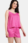 Zivame Checkered Sheen Woven Shorts Set - Pink Yarrow — thumbnail 3